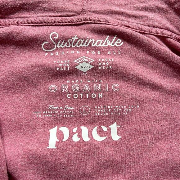Pact Organic Cotton Pink Full Zip Hoodie Sweatshirt Size Large Sustainable READ - Picture 7 of 14